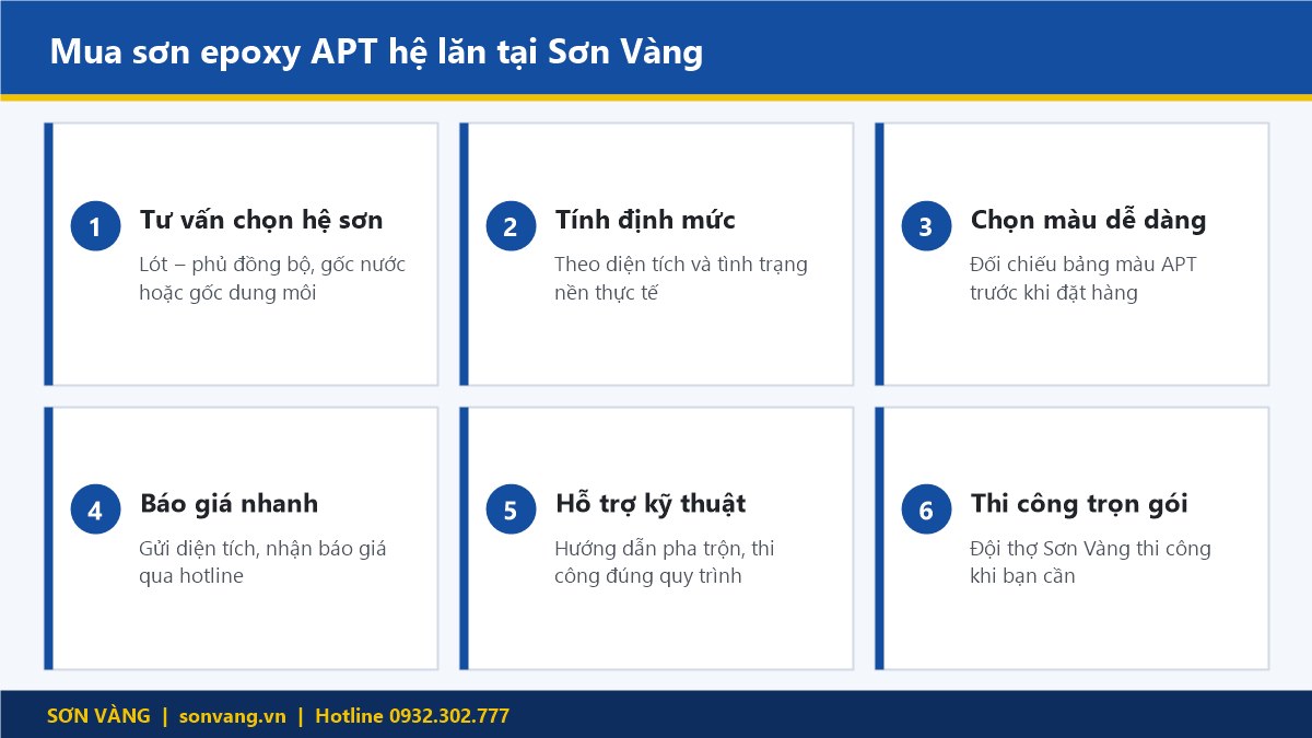 Mua sơn epoxy APT hệ lăn tại Sơn Vàng: tư vấn hệ sơn, định mức, màu sắc