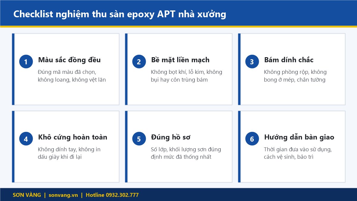 Checklist nghiệm thu sàn epoxy APT cho nhà xưởng