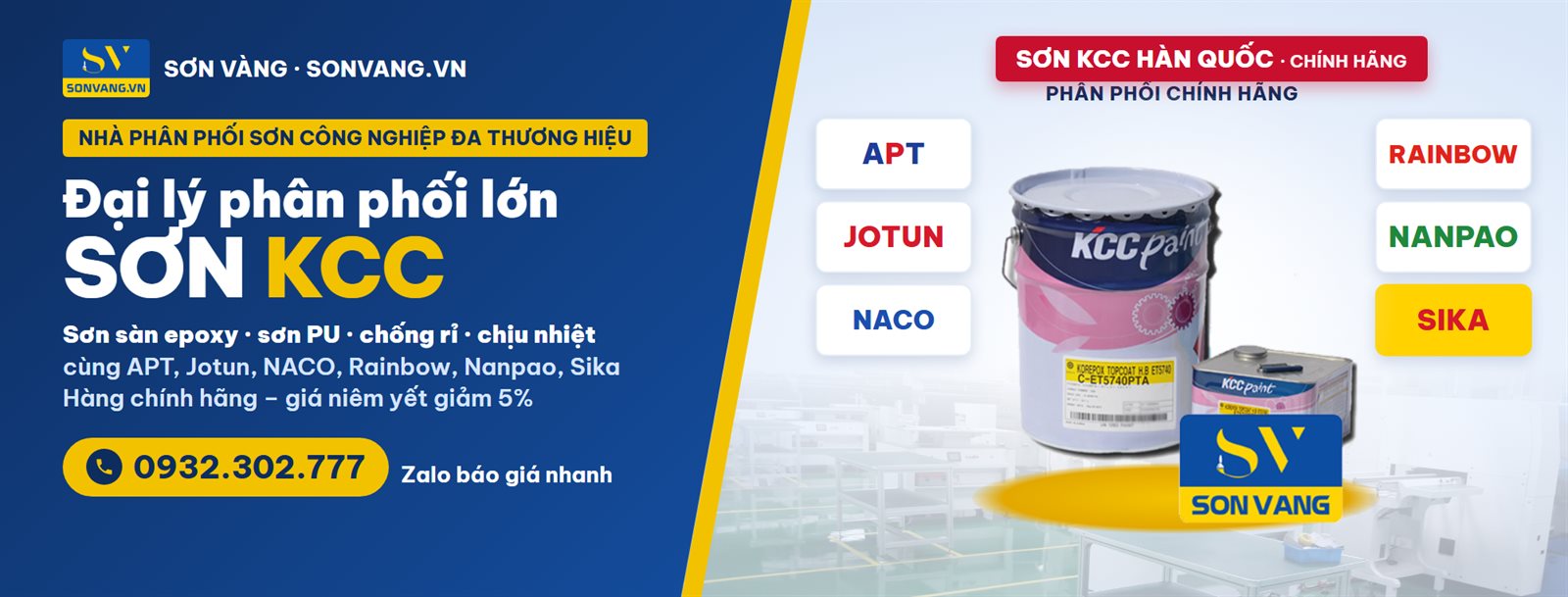 Sơn Vàng – đại lý phân phối sơn KCC, APT, Jotun, NACO, Rainbow, Nanpao, Sika